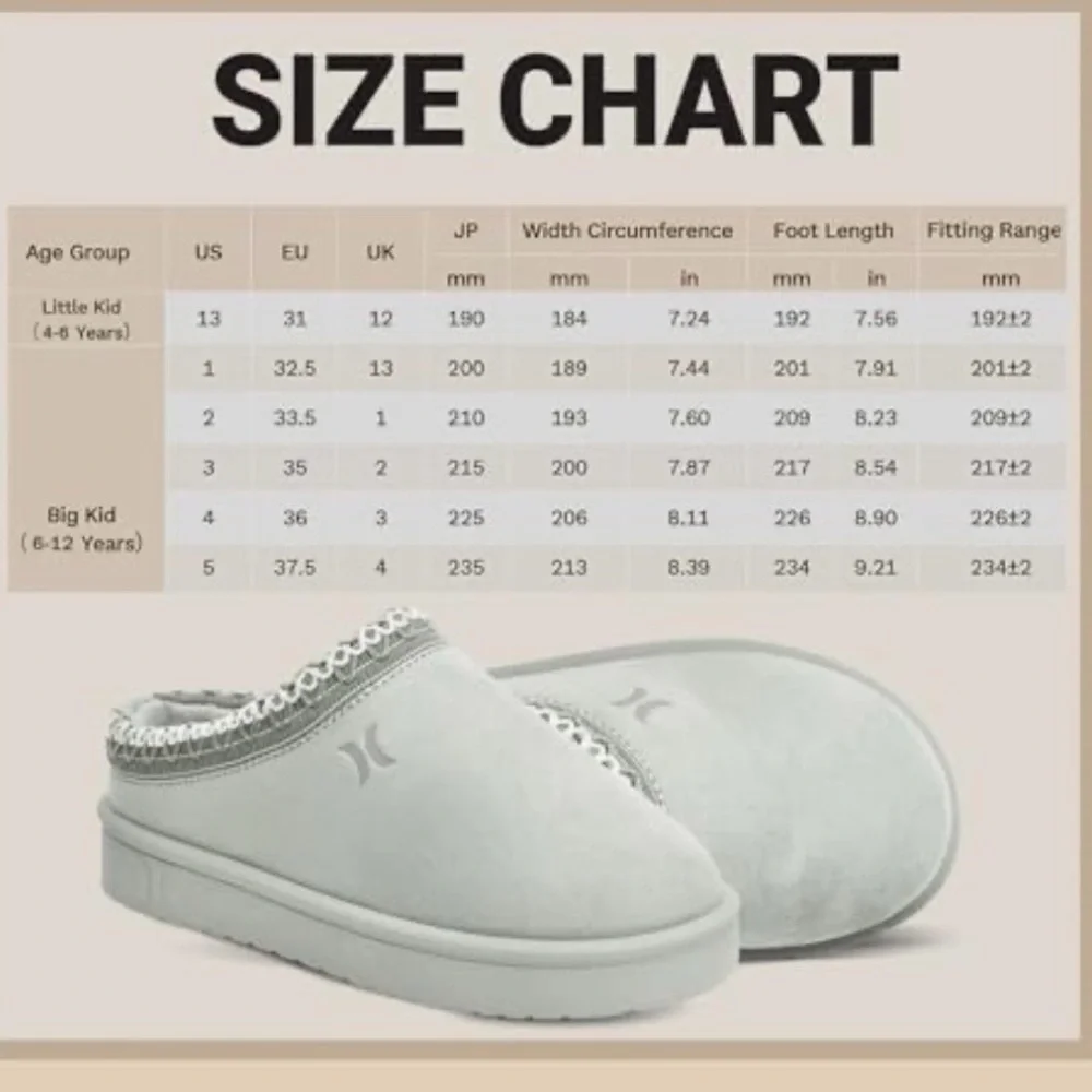 (S4)Hurley-Modi Kids' Indoor/Outdoor Slippers,Durable Clogs with Fur Fleece,Sz 5